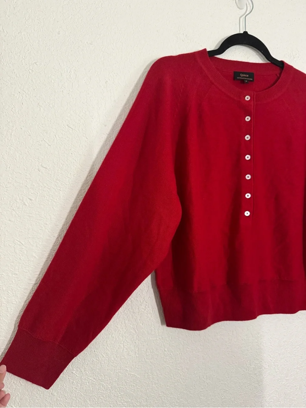 Quince 100% Mongolian Cashmere Dolman Sleeve Henley Sweater Varsity Red Medium - Picture 5 of 9